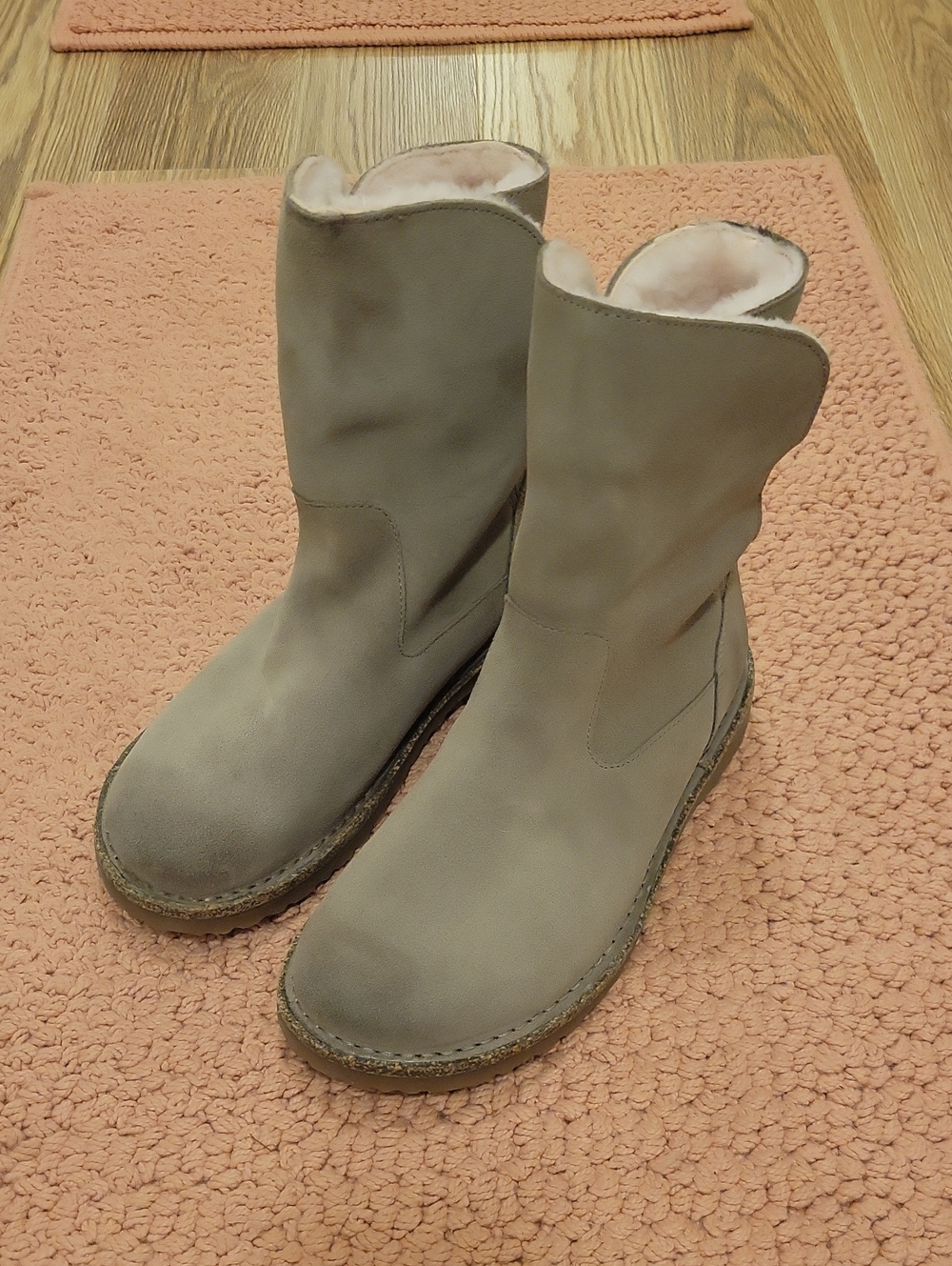 New Birkenstock Uppsala Taupe Suede Shearling-Lined Mid-Calf Boots Size 39/8